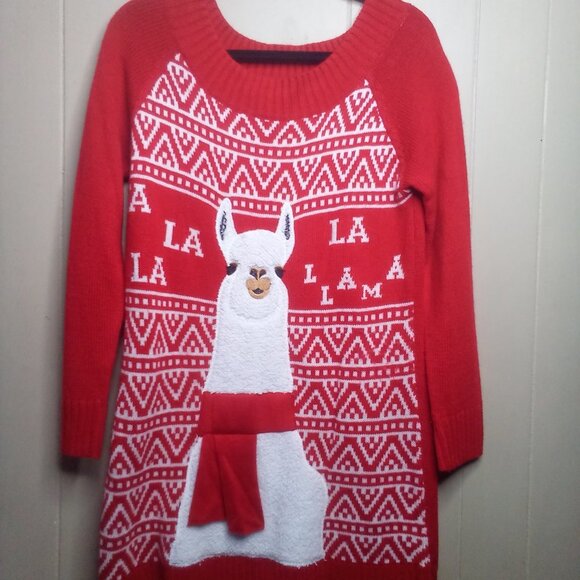 Holiday Time Christmas Sweater S 4-6 Llama Long Sleeve Red - Picture 11 of 13